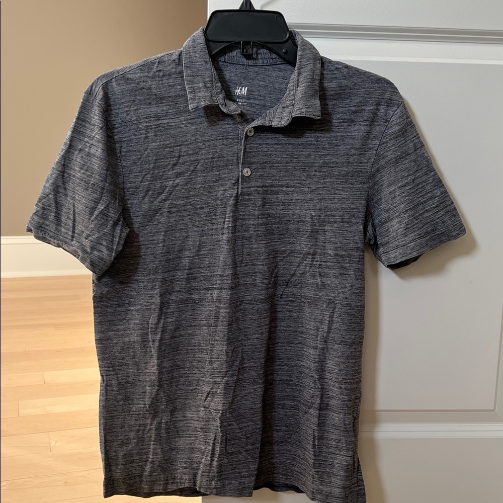 H&M Men's Heathered Gray Polo Shirt, Size Small